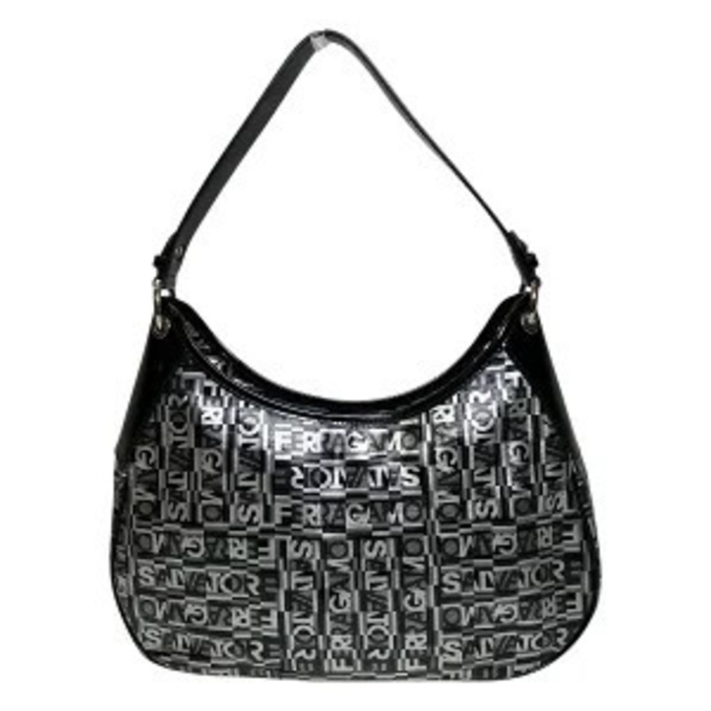 Salvatore Ferragamo black gray shoulder bag all over monogram